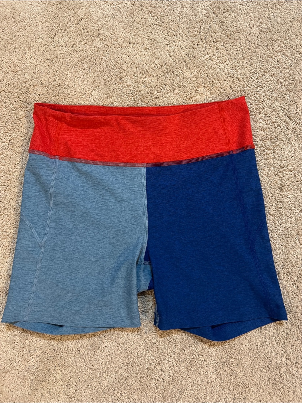 Outdoor Voices Colorblock Bike Shorts - Red, Light Blue & Navy